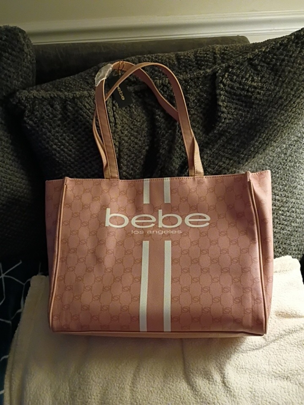 Bebe Logo  Paisley Color Is Blush Large Tote Zip Closure Inner Pockets Women